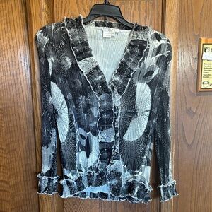 Alberto Makali Black and White Ruffled Blouse